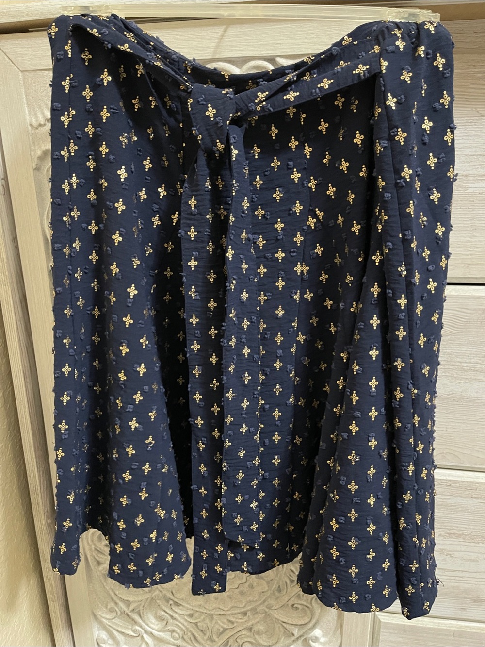 Navy Circle Skirt with Gold Motif - Flared Skater Style
